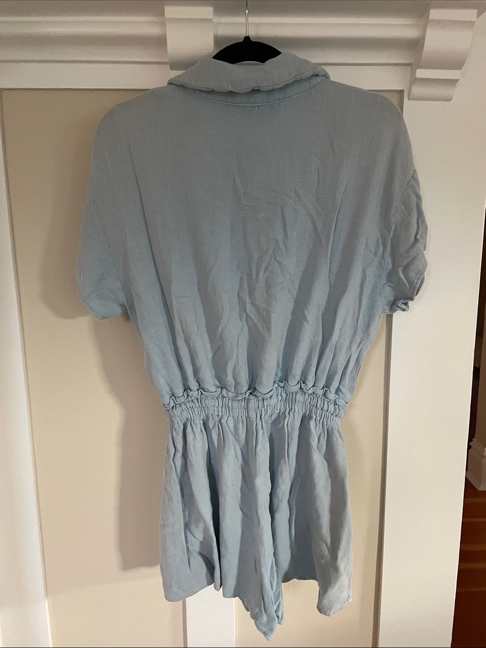 Powder Blue Button-Front Drawstring Romper - Picture 7 of 7